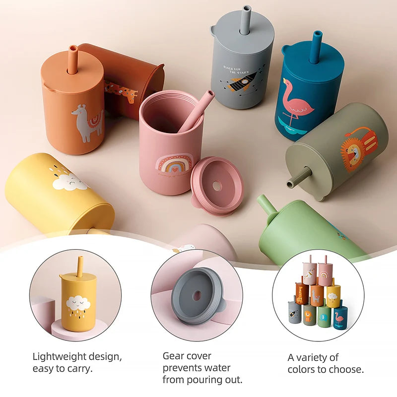 Baby Silicone Training Straw Cup – 150ml Leakproof Toddler Sippy Cup, BPA Free Cartoon Learning Water Bottle