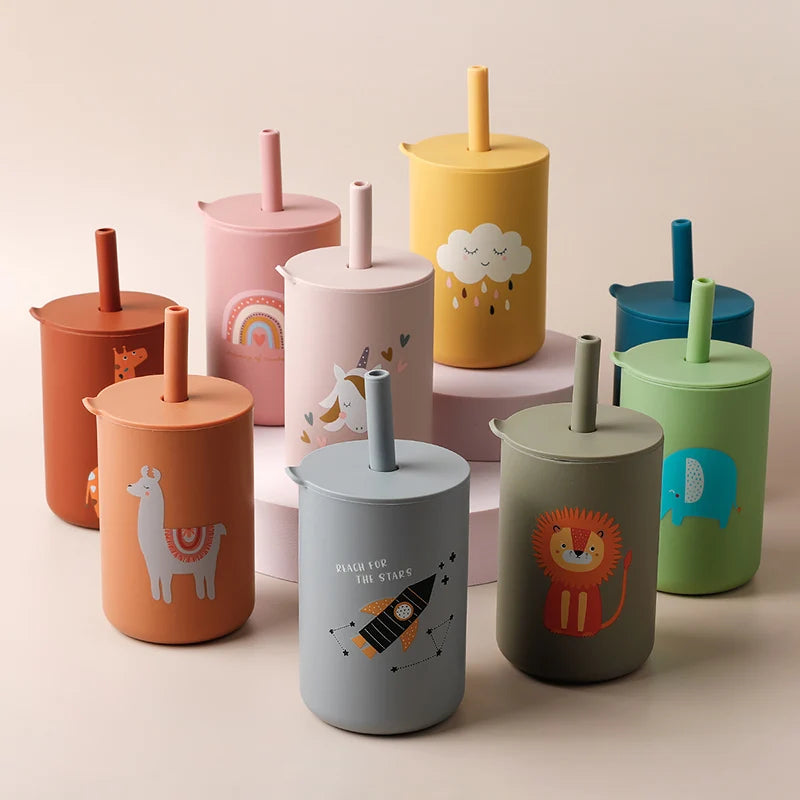 Baby Silicone Training Straw Cup – 150ml Leakproof Toddler Sippy Cup, BPA Free Cartoon Learning Water Bottle