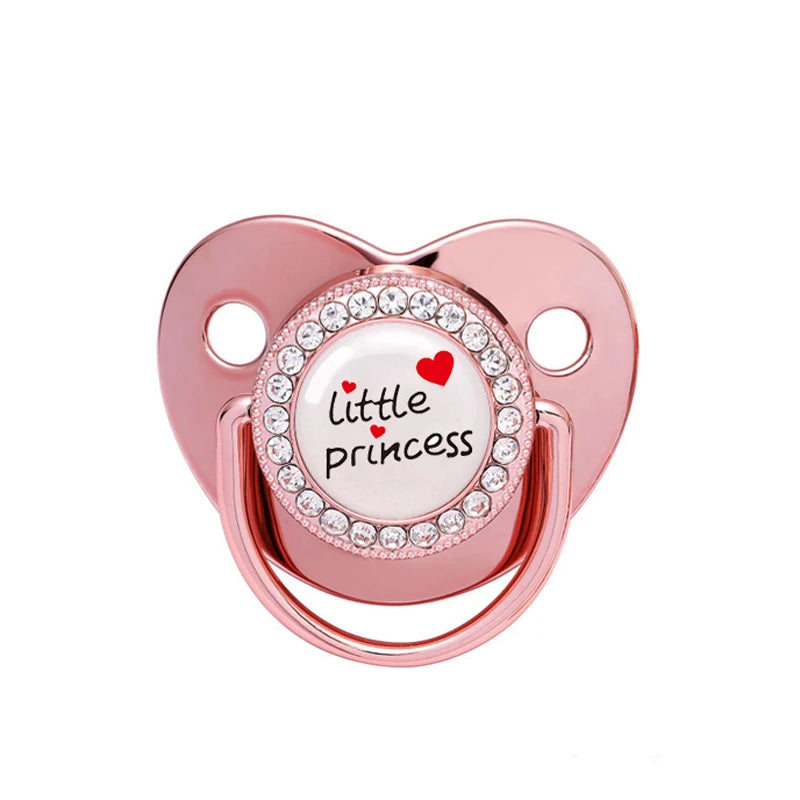Bling Rhinestone Baby Pacifier – BPA-Free Silicone Newborn Soother with “I Love Mum & Dad” Design | Baby Shower Gift with Cover