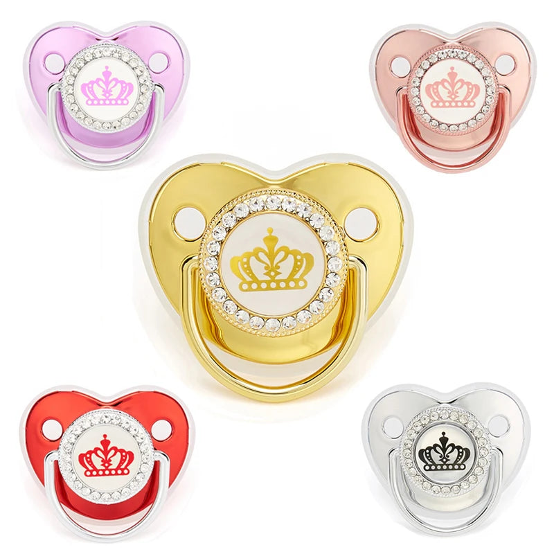Bling Rhinestone Baby Pacifier – BPA-Free Silicone Newborn Soother with “I Love Mum & Dad” Design | Baby Shower Gift with Cover