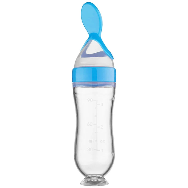 Silicone Baby Squeeze Feeding Bottle with Spoon – Newborn Training Rice Cereal & Food Supplement Feeder