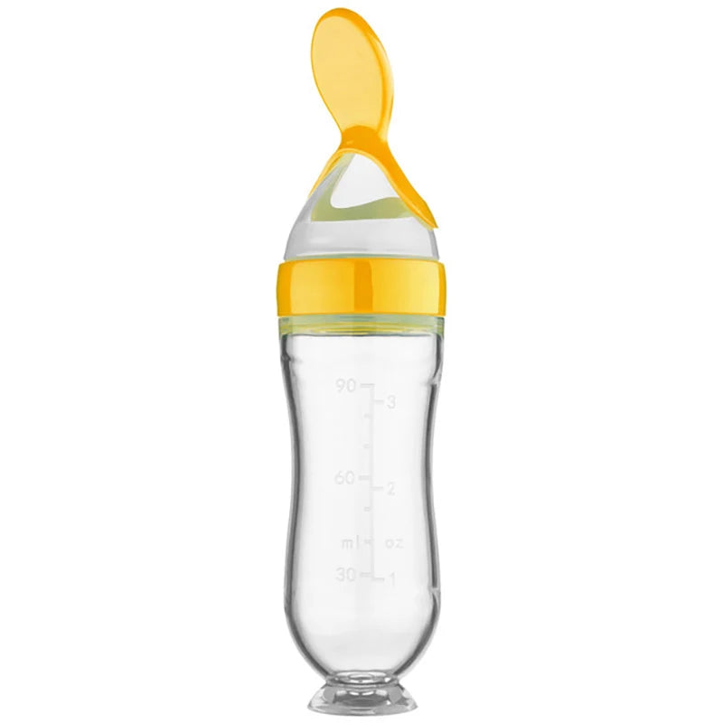 Silicone Baby Squeeze Feeding Bottle with Spoon – Newborn Training Rice Cereal & Food Supplement Feeder