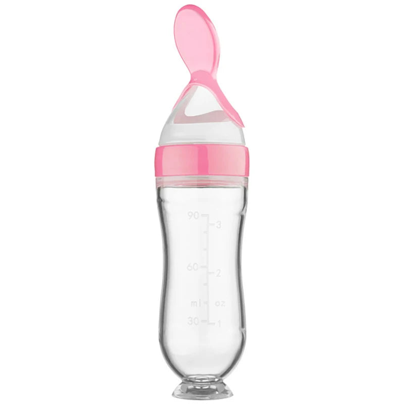 Silicone Baby Squeeze Feeding Bottle with Spoon – Newborn Training Rice Cereal & Food Supplement Feeder