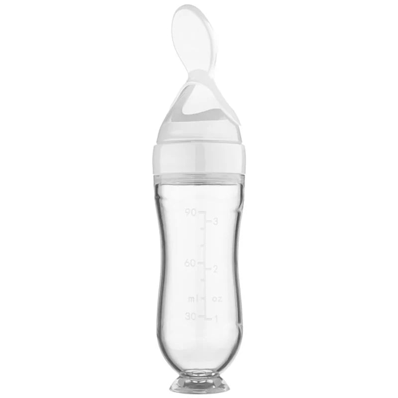 Silicone Baby Squeeze Feeding Bottle with Spoon – Newborn Training Rice Cereal & Food Supplement Feeder