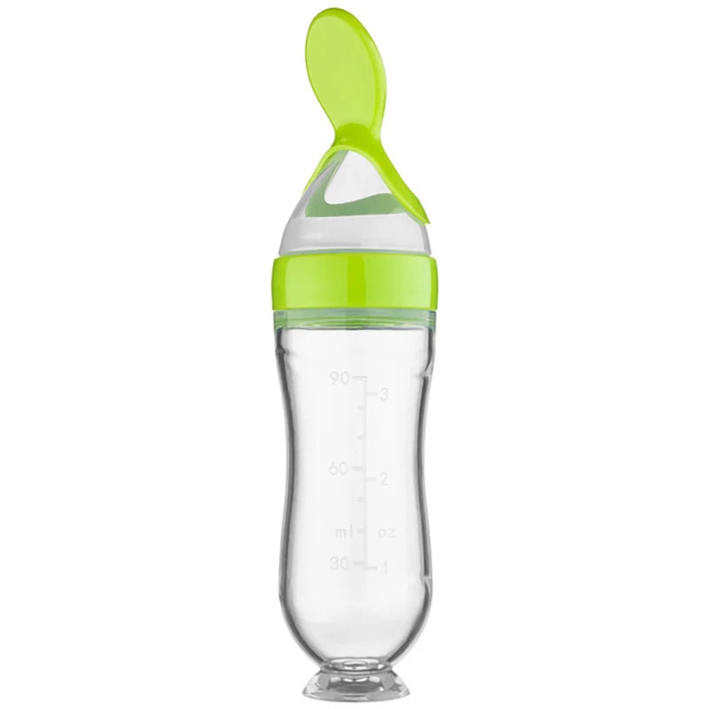 Silicone Baby Squeeze Feeding Bottle with Spoon – Newborn Training Rice Cereal & Food Supplement Feeder