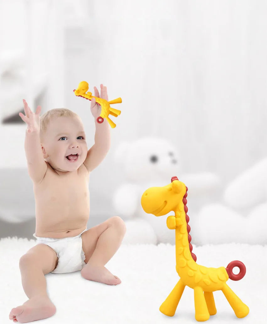 MAMIJOY Giraffe Silicone Baby Teether – BPA-Free Cartoon Ring Teething Toy | Soft, Food-Grade Relief for Infants