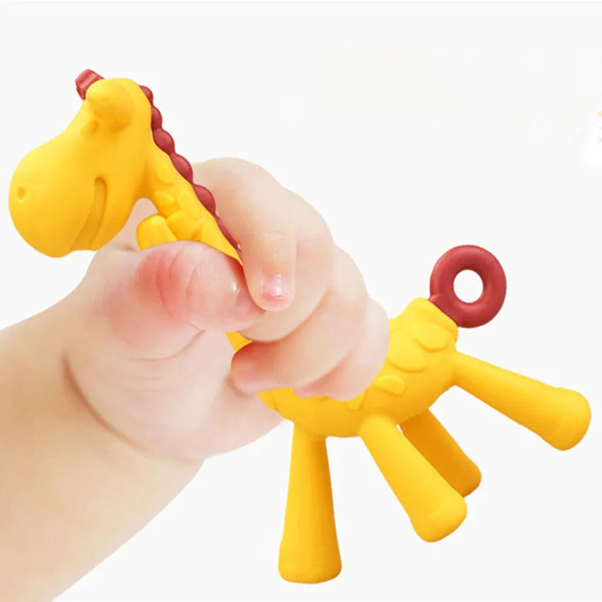 MAMIJOY Giraffe Silicone Baby Teether – BPA-Free Cartoon Ring Teething Toy | Soft, Food-Grade Relief for Infants