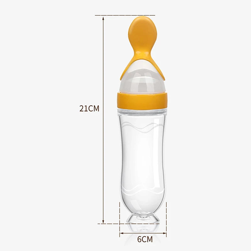 Silicone Baby Squeeze Feeding Bottle with Spoon – Newborn Training Rice Cereal & Food Supplement Feeder