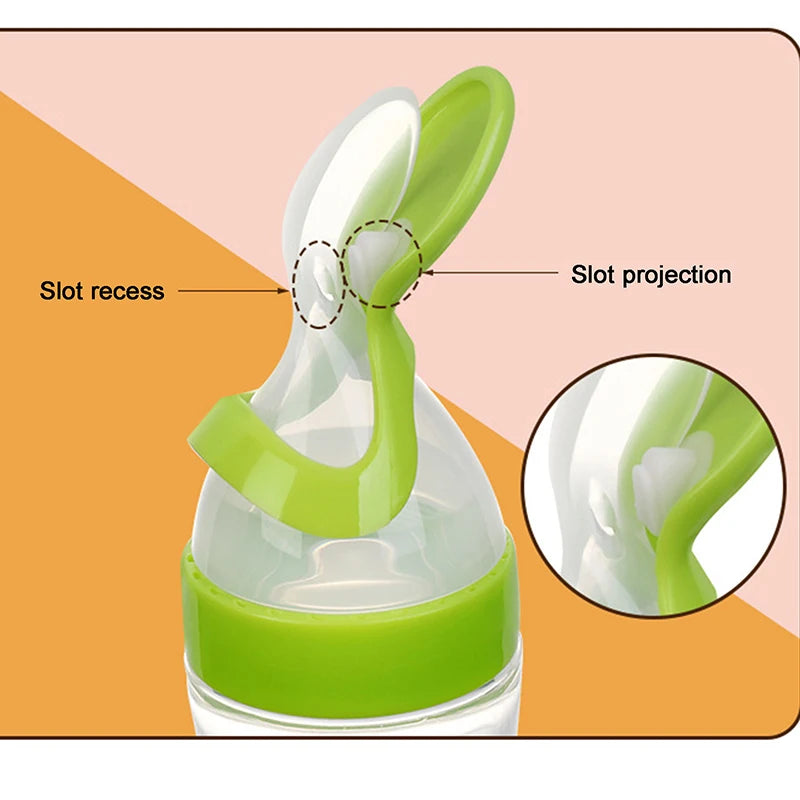 Silicone Baby Squeeze Feeding Bottle with Spoon – Newborn Training Rice Cereal & Food Supplement Feeder