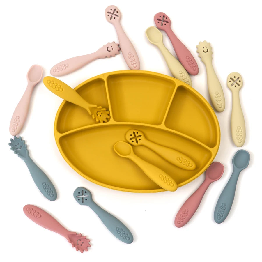 3PCS Baby Learning Spoon Set – Soft Silicone Utensils for Newborns & Toddlers | Training Scoop & Weaning Cutlery