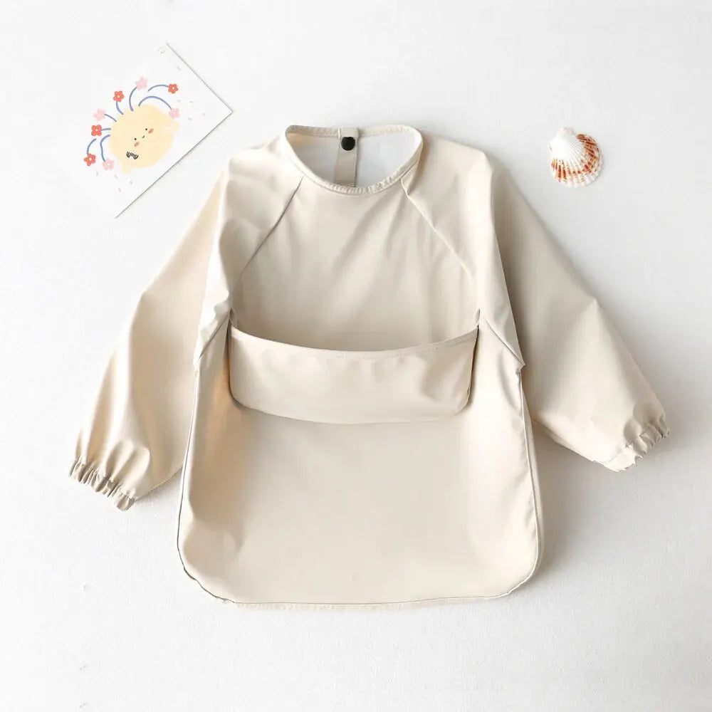 Baby Waterproof Long Sleeve Smock – Soft Feeding Bib & Art Apron, Solid Color, Unisex