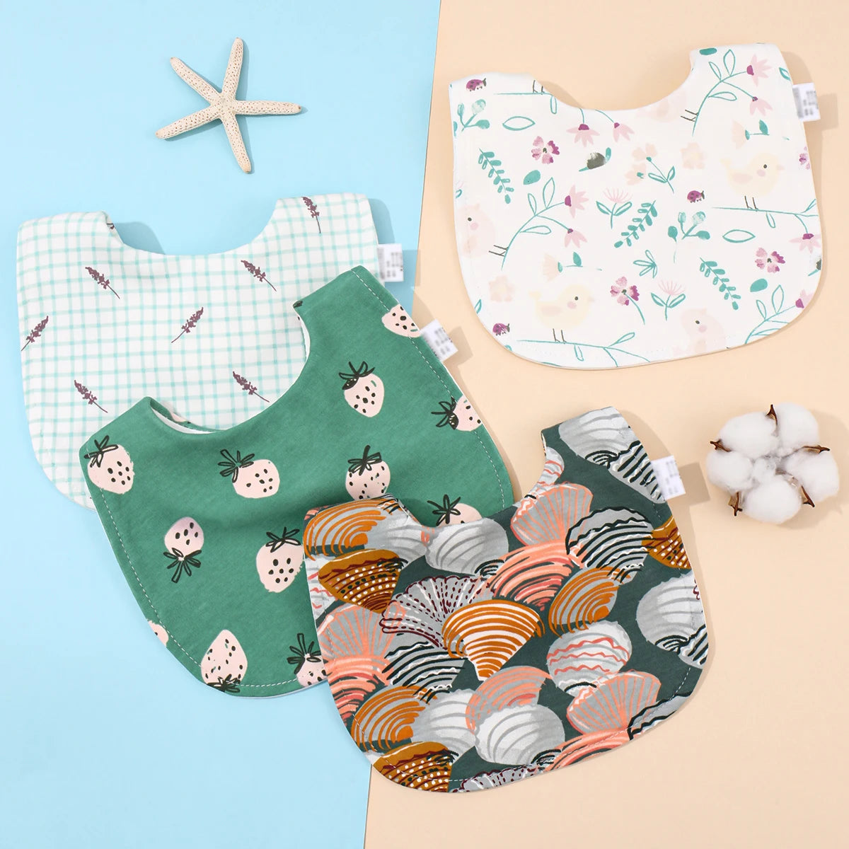 4pcs Baby Cotton Adjustable Bibs – Soft Bandana Burp Cloths & Feeding Saliva Towels for Newborns, Boys & Girls (1–3Y)