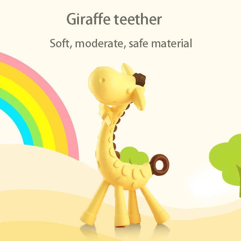 MAMIJOY Giraffe Silicone Baby Teether – BPA-Free Cartoon Ring Teething Toy | Soft, Food-Grade Relief for Infants