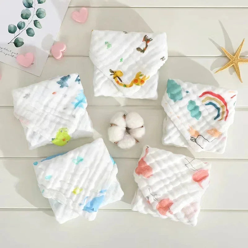 5 Pcs – Muslin Baby Towels – 6-Layer Cotton Soft Washcloths | Face Towel, Burp Cloth, Feeding & Bath Handkerchief