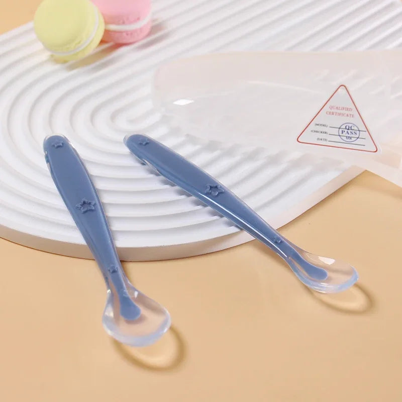 2PCS Baby Silicone Spoon Set – Soft Training Feeding Spoons with Star Design | BPA-Free Infant Learning Tableware