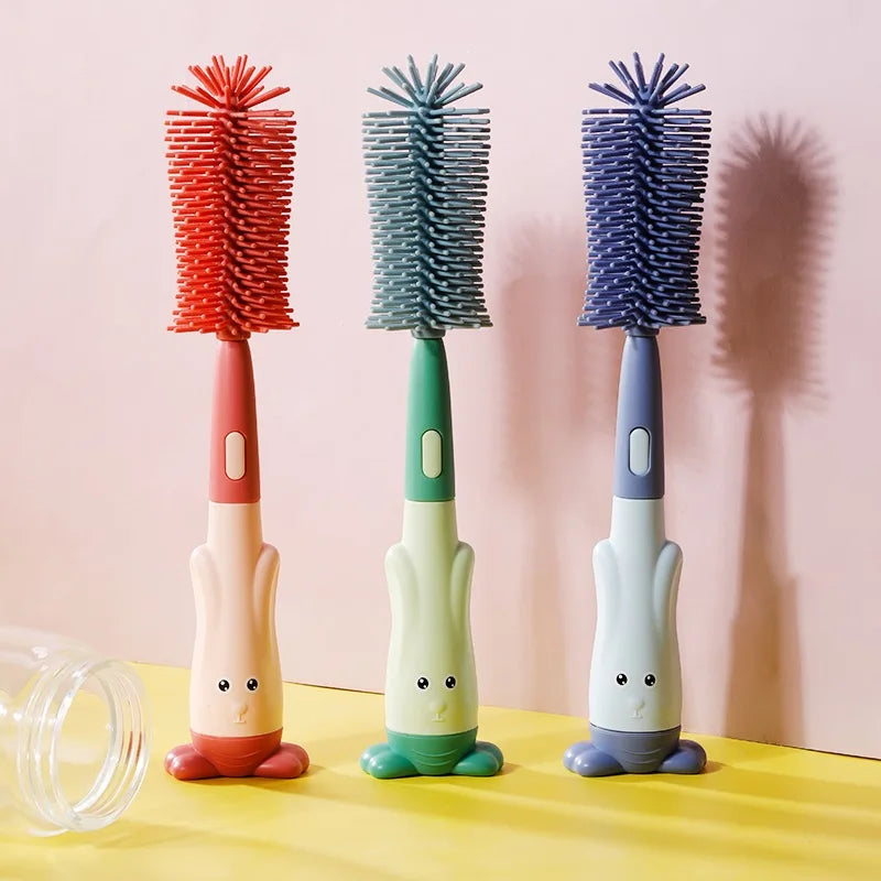 3-in-1 Baby Bottle Brush Set – Food-Grade Silicone Bottle Cleaner with Nipple Brush & Straw Brush | Multifunctional Standing Cleaning Kit for Bottles, Cups & Accessories