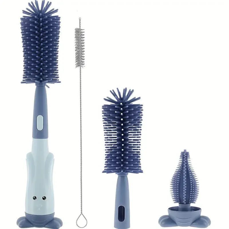 3-in-1 Baby Bottle Brush Set – Food-Grade Silicone Bottle Cleaner with Nipple Brush & Straw Brush | Multifunctional Standing Cleaning Kit for Bottles, Cups & Accessories