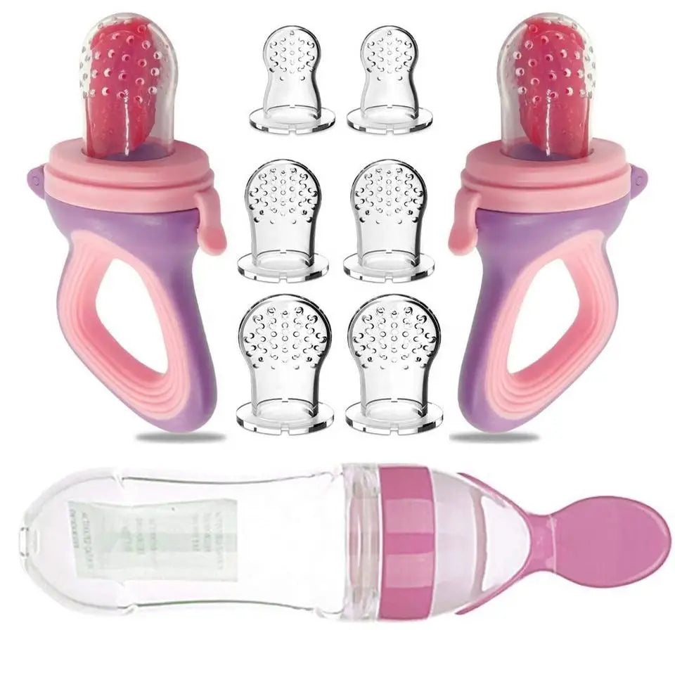 Silicone Baby Squeeze Feeding Bottle with Spoon – Infant Rice Cereal & Puree Feeder | BPA-Free Food Supplement Training Bottle (0–2Y)