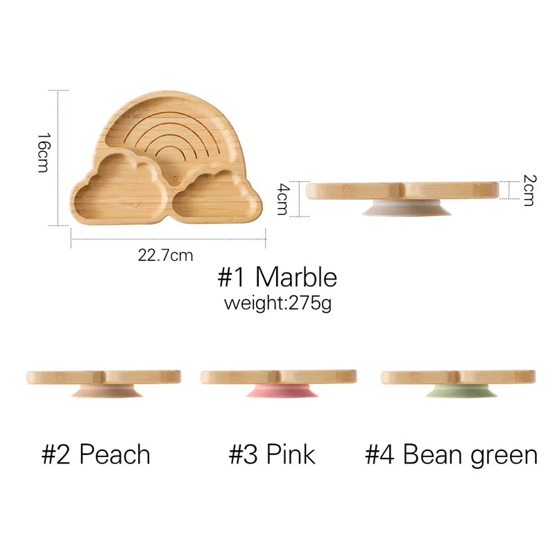 Baby Wooden Tableware Set – Bamboo Plate & Bowl with Silicone Suction Base + Wooden Handle Fork & Spoon | Cartoon Sheep Feeding Set for Toddlers & Kids