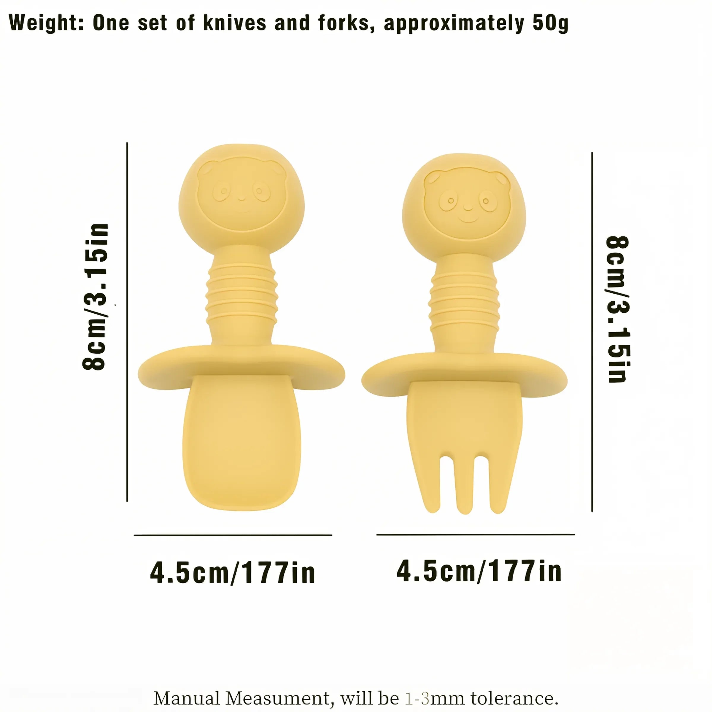 2PCS Baby Training Spoon & Fork Set – Food-Grade Silicone with Wooden Handle | BPA-Free Toddler Feeding Cutlery