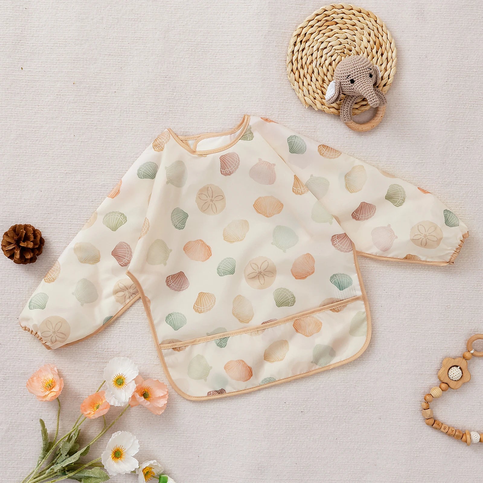 Waterproof Baby Bib with Sleeves – Long Sleeve Feeding Bib & Toddler Apron | Adjustable Tie, Catch-All Pocket, Easy Clean, Lightweight & Reusable (0–3 Years)
