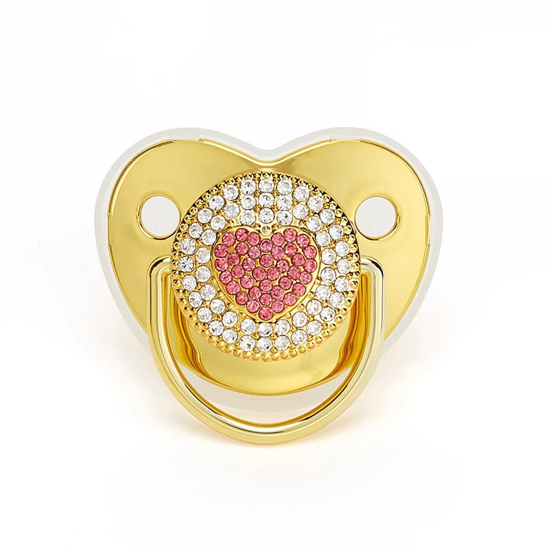 Bling Rhinestone Baby Pacifier – BPA-Free Silicone Newborn Soother with “I Love Mum & Dad” Design | Baby Shower Gift with Cover