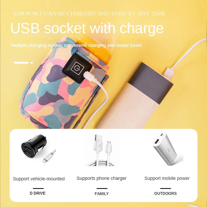 USB Baby Bottle Warmer – Portable Milk & Water Heater with Insulated Travel Bag for Stroller & Outdoor Use
