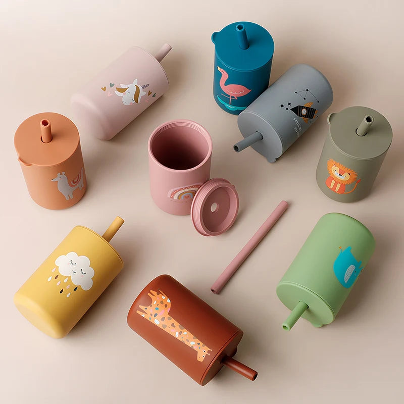 Baby Silicone Training Straw Cup – 150ml Leakproof Toddler Sippy Cup, BPA Free Cartoon Learning Water Bottle