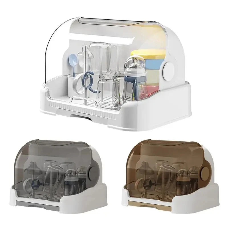 Portable Baby Bottle Drying Rack & Organizer – Dustproof Storage Container with Removable Drip Tray | Hygienic Feeding Accessories for Bottles, Cups & Pump Parts