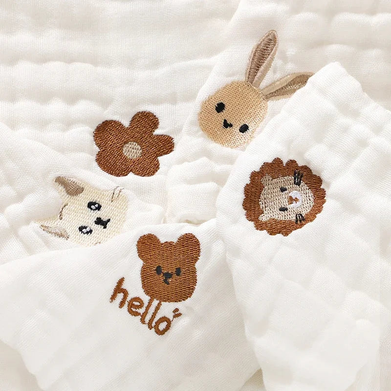 6-Layer Cotton Baby Towels – Embroidered Saliva Towels, Soft Washcloths, Hand & Face Wipes, Burp Cloths for Newborns & Toddlers