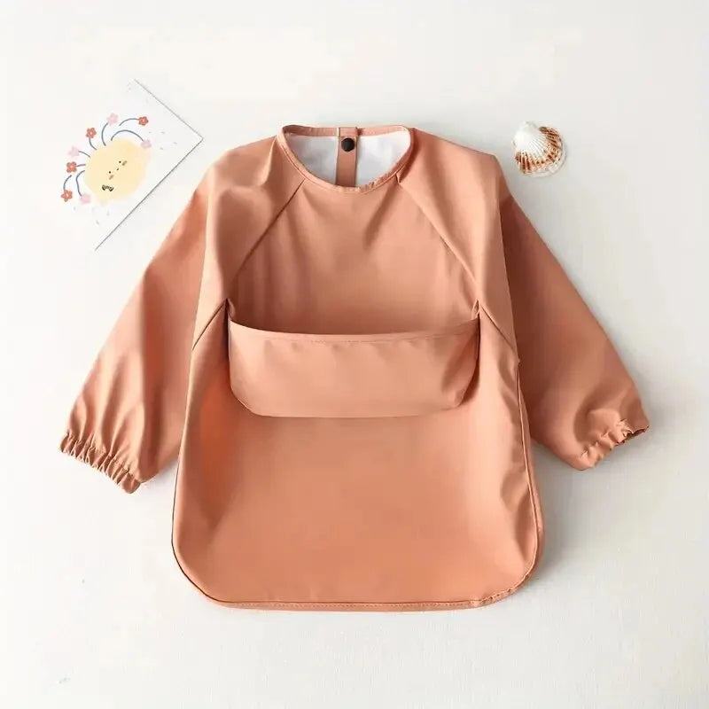 Baby Waterproof Long Sleeve Smock – Soft Feeding Bib & Art Apron, Solid Color, Unisex
