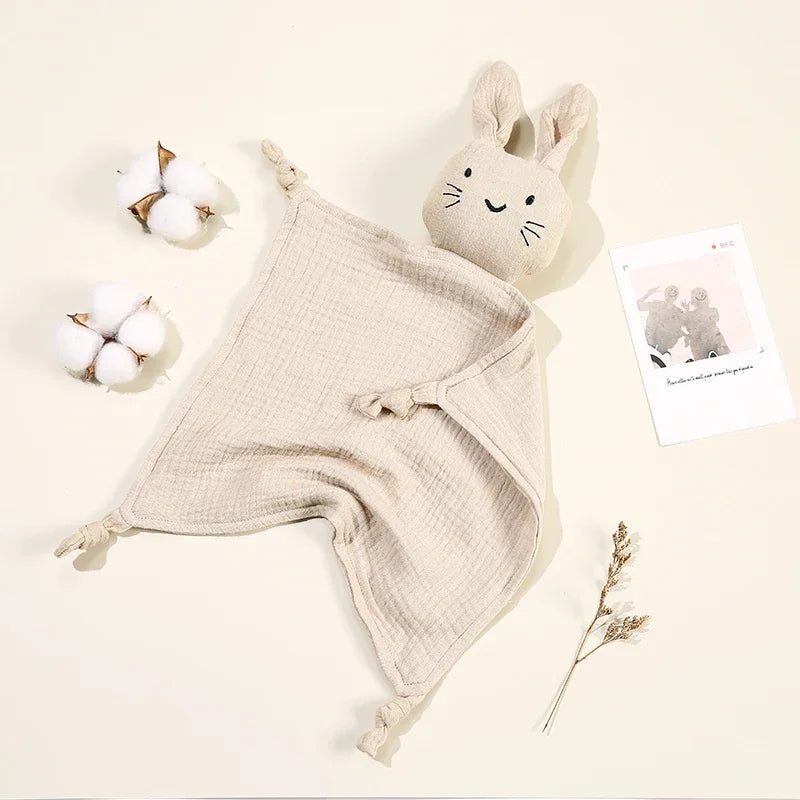 Baby Cotton Muslin Burp Cloth – Cute Rabbit Doll Appease Towel, Infant Blanket & Toddler Comfort Scarf