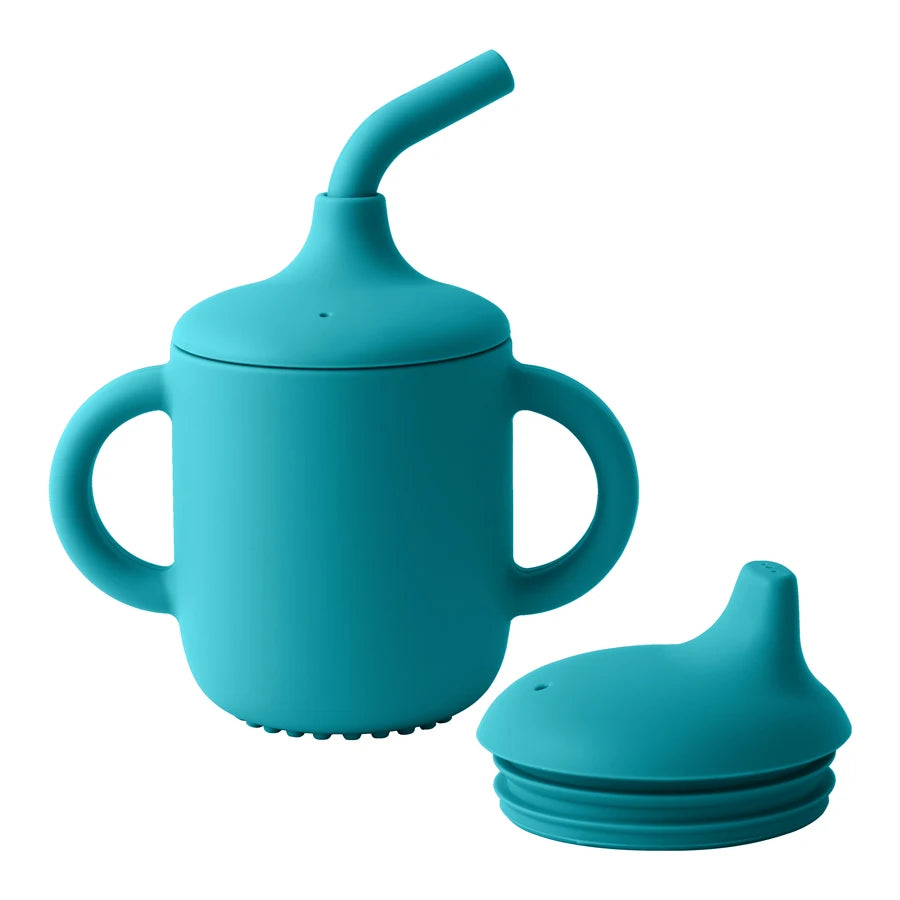 1PCS Baby Silicone Straw Cup with Two Lids – BPA-Free Snack & Drink Cup | Portable Leakproof Feeding Cup for Kids & Toddlers