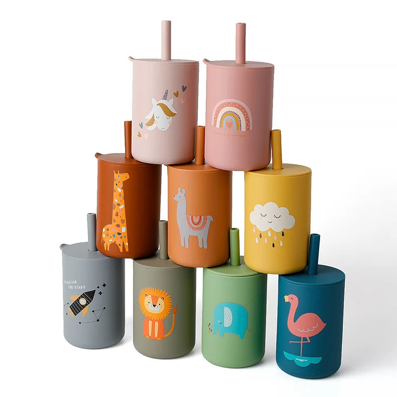 Baby Silicone Training Straw Cup – 150ml Leakproof Toddler Sippy Cup, BPA Free Cartoon Learning Water Bottle