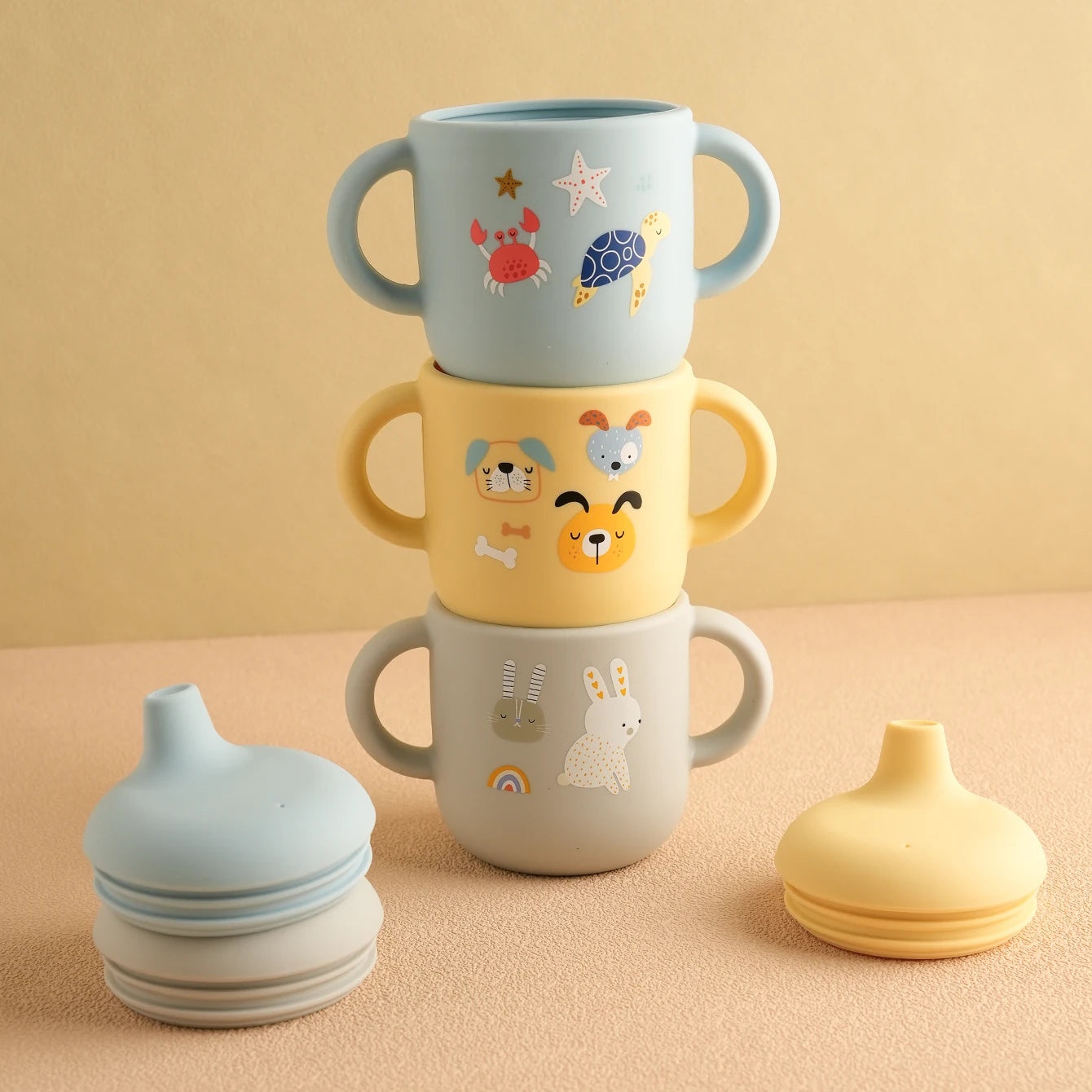 Cartoon Silicone Baby Feeding Cup – BPA Free Leakproof Training Cup with Handles | Travel-Friendly & Dishwasher Safe Baby Drinkware