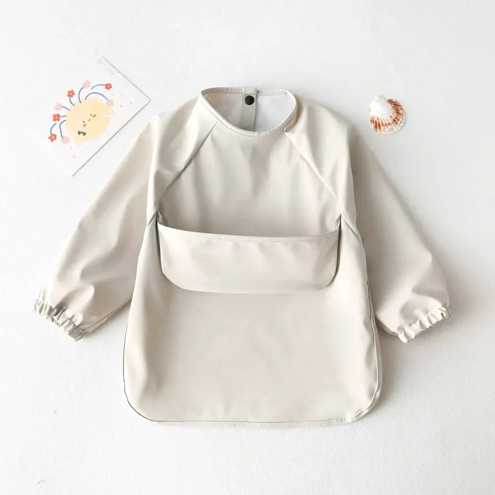 Baby Waterproof Long Sleeve Smock – Soft Feeding Bib & Art Apron, Solid Color, Unisex