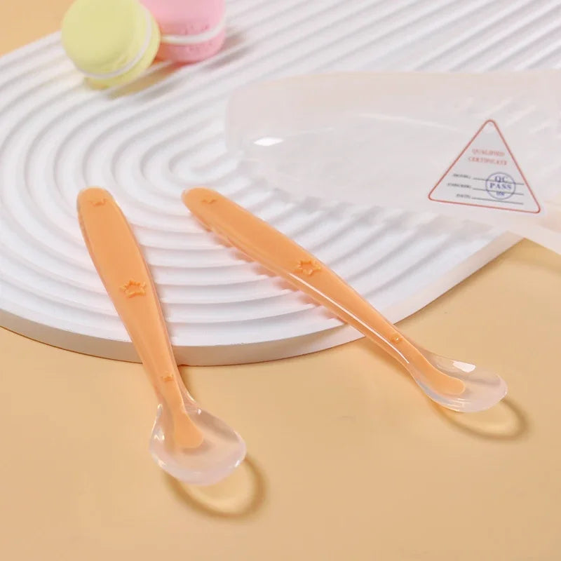 2PCS Baby Silicone Spoon Set – Soft Training Feeding Spoons with Star Design | BPA-Free Infant Learning Tableware