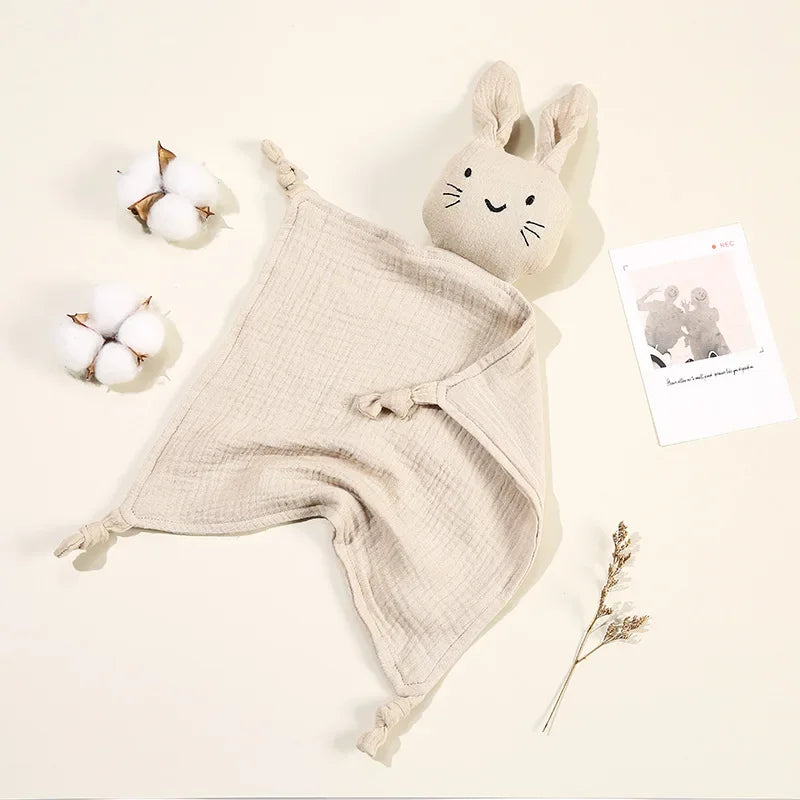 Baby Cotton Muslin Burp Cloth – Cute Rabbit Doll Appease Towel, Infant Blanket & Toddler Comfort Scarf