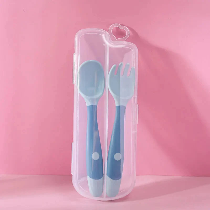 Bendable Baby Fork & Spoon Set – Soft Silicone Training Utensils | Adjustable Angle Toddler Feeding Tableware