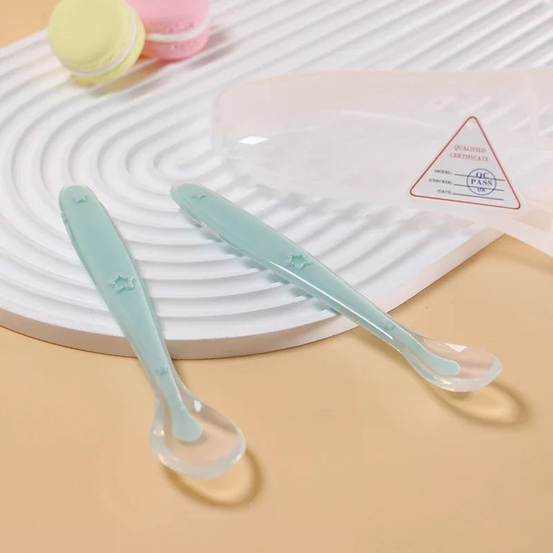 2PCS Baby Silicone Spoon Set – Soft Training Feeding Spoons with Star Design | BPA-Free Infant Learning Tableware