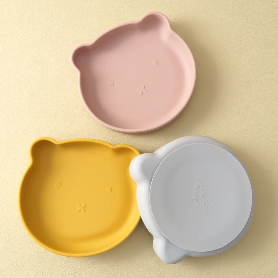 1PC Silicone Baby Plate – Cute Cartoon Bear Shape Suction Plate | BPA-Free Baby Feeding Dish for Self-Feeding & Food Storage