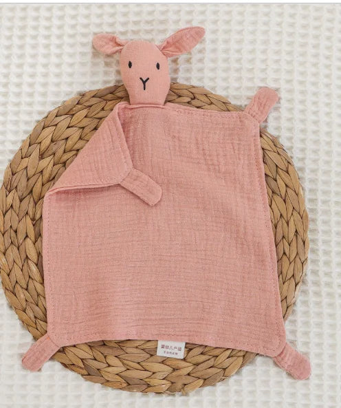 Baby Cotton Muslin Burp Cloth – Cute Rabbit Doll Appease Towel, Infant Blanket & Toddler Comfort Scarf