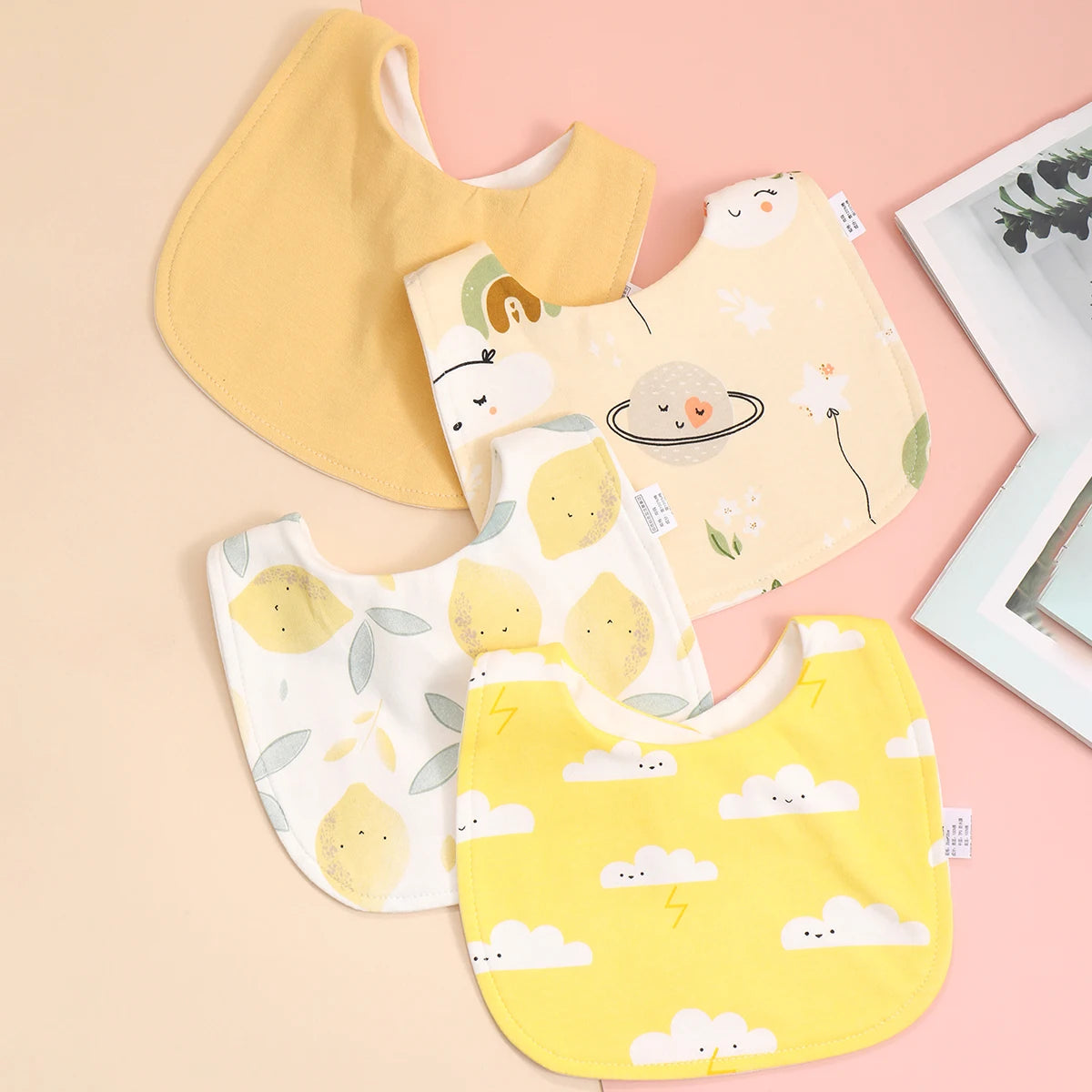 4pcs Baby Cotton Adjustable Bibs – Soft Bandana Burp Cloths & Feeding Saliva Towels for Newborns, Boys & Girls (1–3Y)
