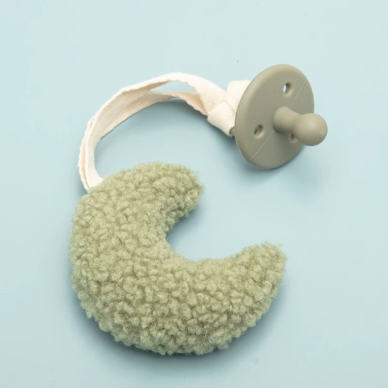 Baby Pacifier Clip – Sherpa Star & Moon Design | Soft Cotton & BPA-Free Silicone Soother Holder | Newborn Dummy Chain Baby Accessory