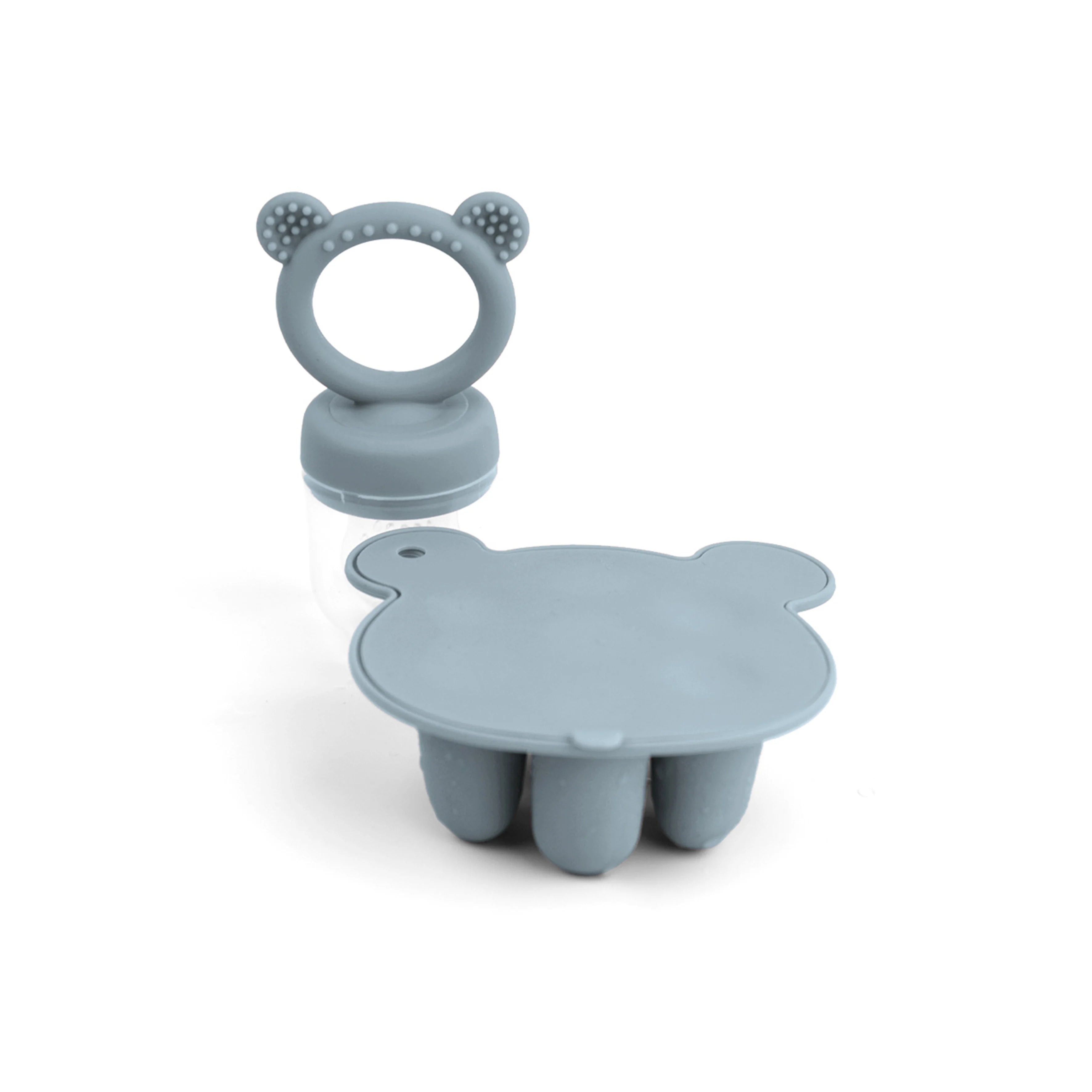 Baby Fruit Feeder & Silicone Freezer Tray Set – Animal Design Bear Teether with Breast Milk, Food & Popsicle Storage Mold | BPA-Free Baby Feeding Essentials