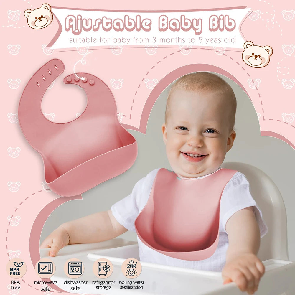 8-Piece Baby Silicone Feeding Set – Suction Bowl, Suction Plate, Fork, Spoon, Bib, Sippy Cup & Training Cup | Safe, BPA-Free Children’s Tableware Set