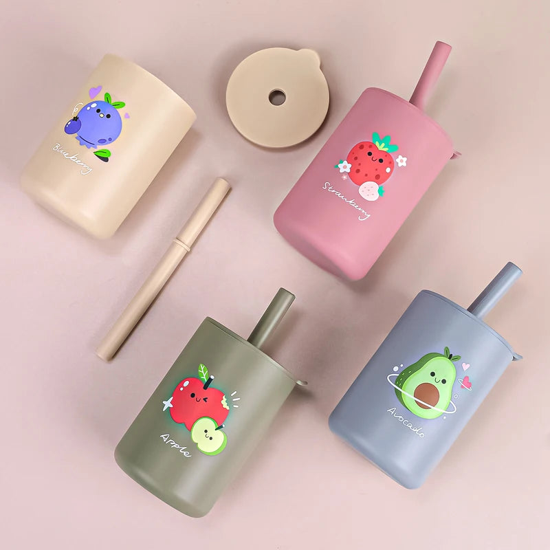 Baby Silicone Training Straw Cup – 150ml Leakproof Toddler Sippy Cup, BPA Free Cartoon Learning Water Bottle