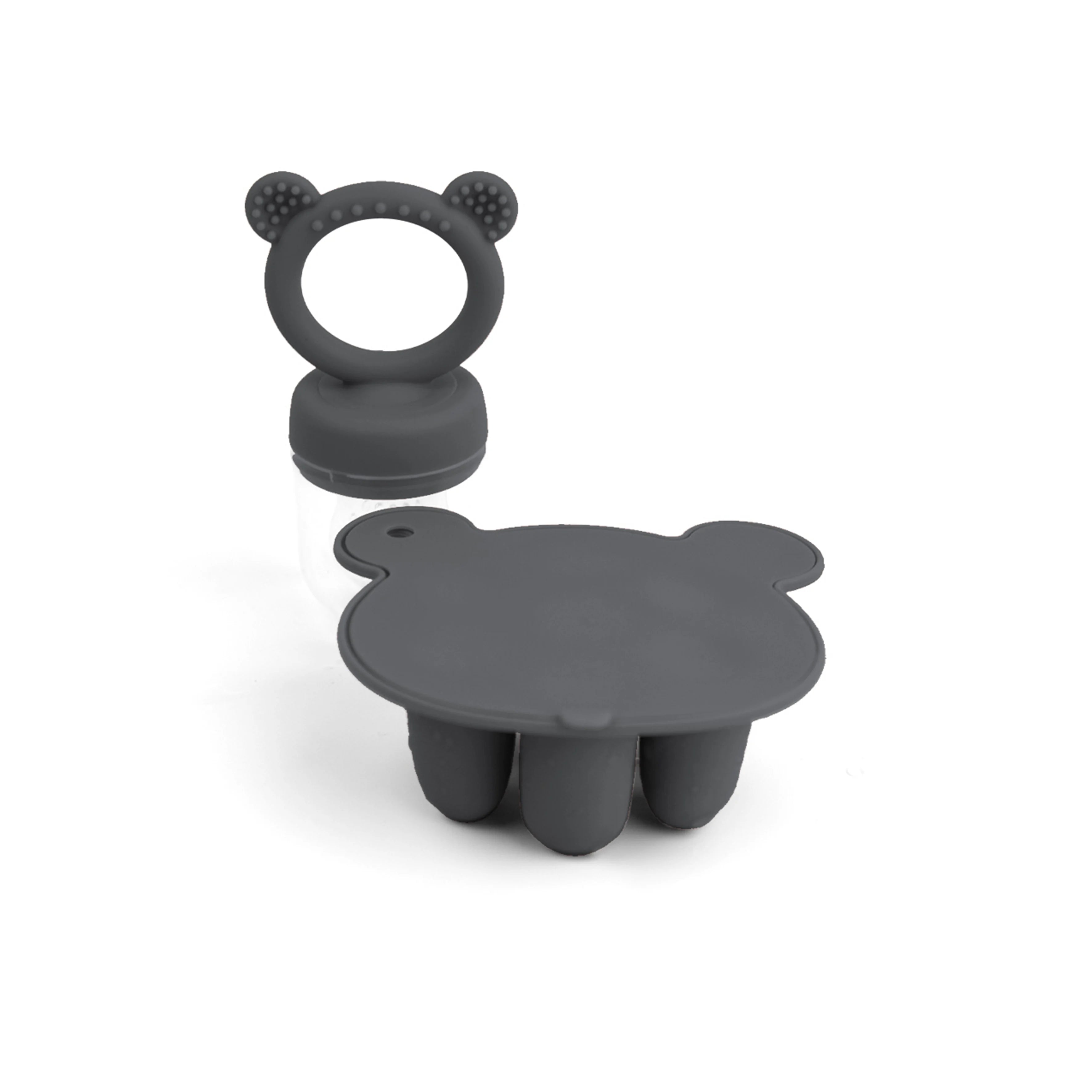 Baby Fruit Feeder & Silicone Freezer Tray Set – Animal Design Bear Teether with Breast Milk, Food & Popsicle Storage Mold | BPA-Free Baby Feeding Essentials