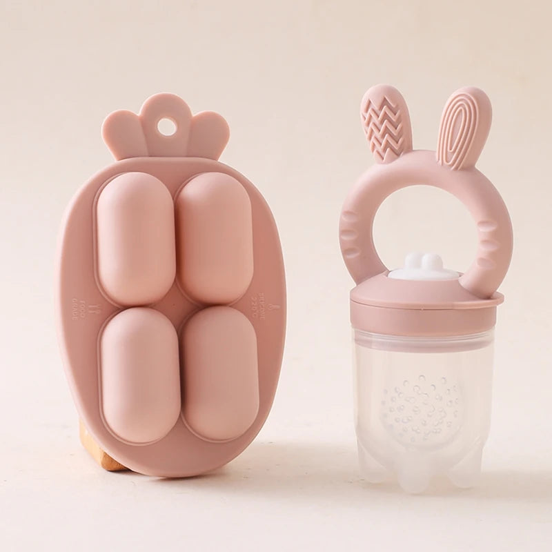Silicone Baby Fruit Feeder Pacifier with Cover – Baby Food Nibbler for Fruits & Vegetables | Teething Soother & Feeding Training Tableware