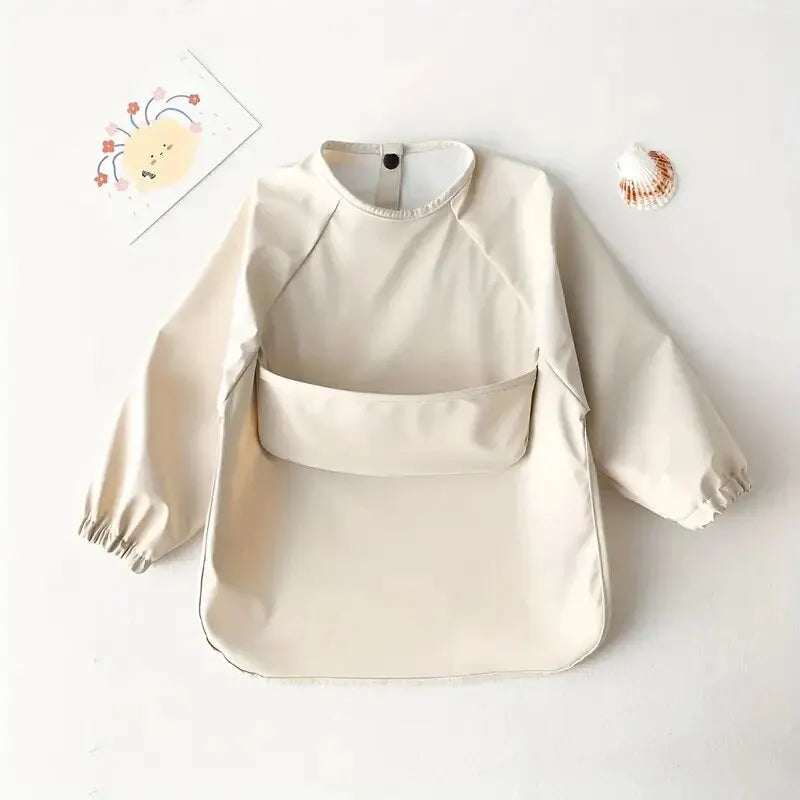Baby Waterproof Long Sleeve Smock – Soft Feeding Bib & Art Apron, Solid Color, Unisex